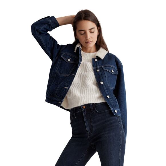 Madewell Cropped Oversized Denim Trucker Jacket Women's Medium Americana Western - Picture 2 of 16